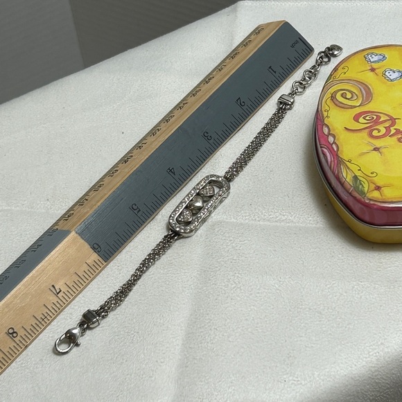 Brighton Kiss & Tell Bracelet Silver Plated Crystals 8" Triple Chain & Tin - Picture 8 of 9